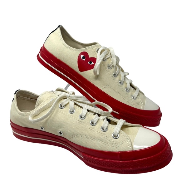 Converse Chuck 70 CDG Low Top Shoe Skate Women Sneakers Canvas Beige Red A01796C - Picture 2 of 10
